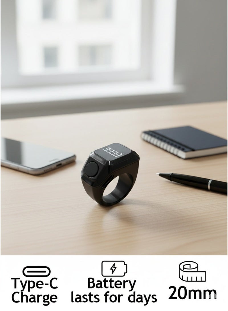 بستوش خاتم التسبيح الذكي اصدار معدني 20مم باللون الاسود - Image 2